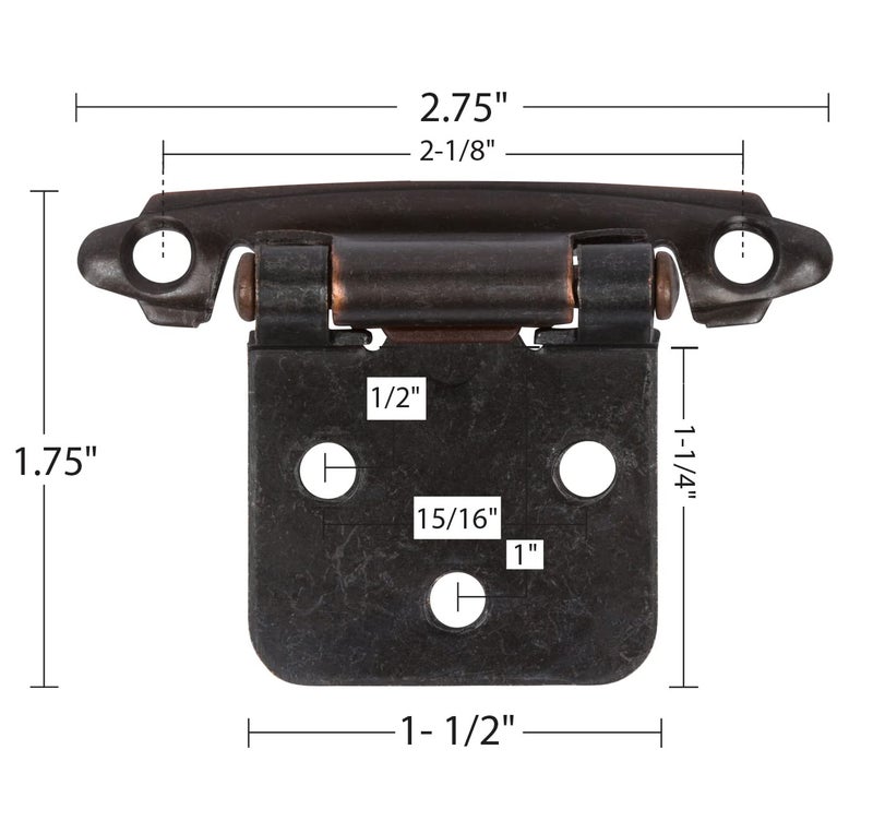 Decobasics Oil Rubbed Bronze Cabinet Hinges for Kitchen Cabinets (10 Pair -20 Pcs) -1/2" Overlay -Self Closing Cabinet Hinges Flush Mount w/Cupboard Silicon Bumpers & Upgraded Screws - Image 4